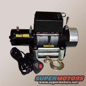 Black electric winch with 6000lb capacity and a wired remote control