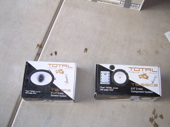 Two boxes of car speakers, one 5x7 2-way and one 6.5" 2-way component system