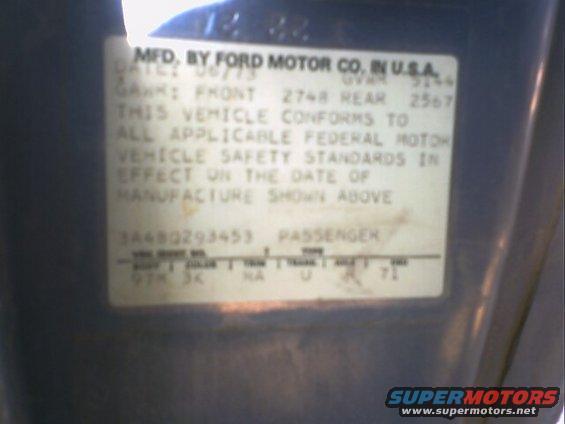 Vehicle identification plate with manufacturing date 06/73 and model year 71