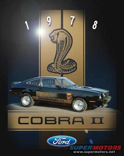 Black 1978 Ford Mustang II Cobra II with gold stripes and cobra emblem