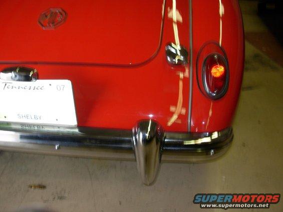 1959 MG A rear view showing taillight, bumper, and Tennessee license plate that reads SHELBY