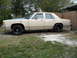 1985 Ford Crown Victoria LTD - This tan sedan, possibly a Ford LTD, sits parked outdoors with black aftermarket wheels and a contrasting blue hood.