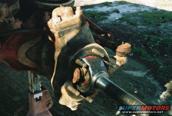 Dana 60 front axle hub and spindle assembly with brake rotor removed
