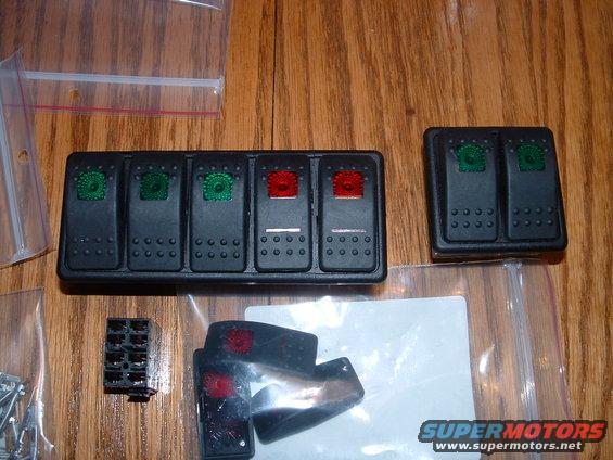 Contura Rockers, Actuators, on-off (green) and Mom On - off - Mom On (red), mounts, clips and wire organizer