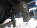 1996 Ford Bronco - Mechanic uses a hammer on a rusty suspension component during a lift installation.