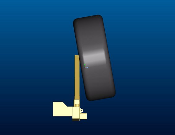 Diagram of a wheel and a gold-colored suspension component against a blue background