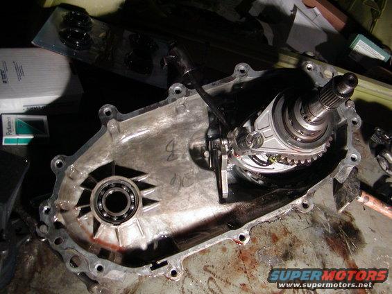 Transmission housing with gears and bearing