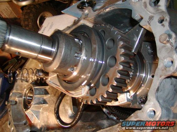 close-up of transmission gears and shaft with springs and bearings