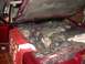 1989 Lincoln Town Car - Mechanic works on the engine of a 1989 Lincoln Town Car, hood fully open.