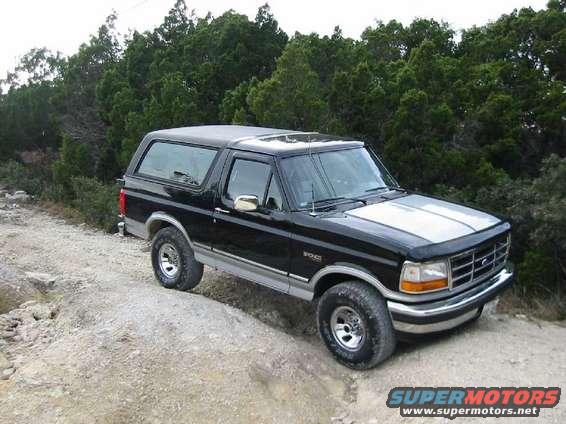 Black Ford Bronco SUV on a dirt road, three-quarter front view