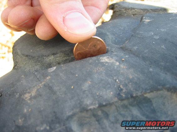 Tire tread depth measured with a penny