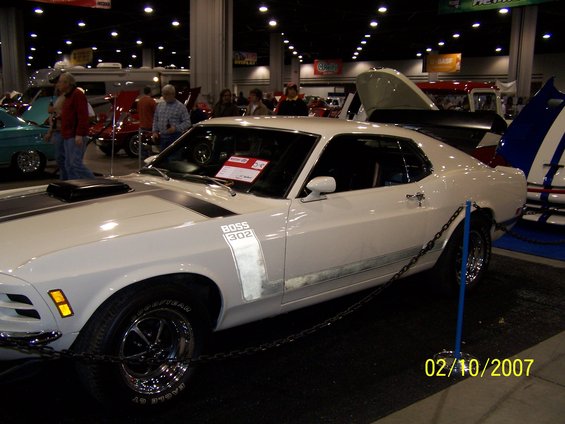 White 1969 Ford Mustang Boss 302 side view