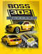 1978 Ford Mustang II - Collage of a yellow Ford Mustang Boss 302, different views and the engine.