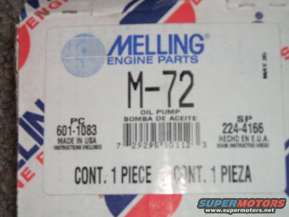 Box for Melling M-72 oil pump, part number PC 601-1083, made in USA