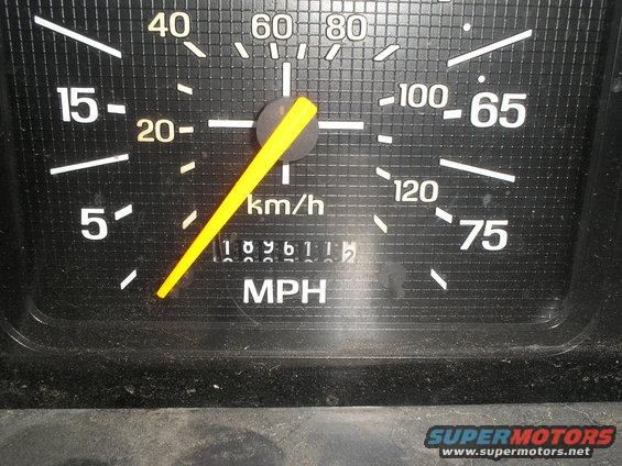 Close-up of a vehicle's speedometer and odometer showing 109611 miles
