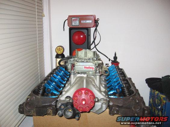 colins-parts-001.jpg engine as of Feb. '07
Carb, Intake, Heads, 1.72 Roller Rockers, Distributor, MSD 6A Box and Blaster 3 Coil.