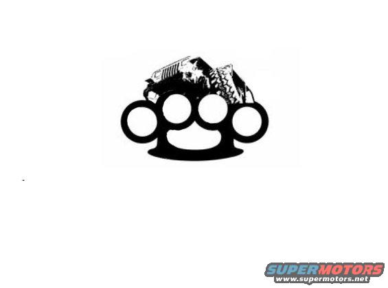 Black brass knuckles graphic with an off-road vehicle silhouette behind it