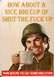 1998 Ford Crown Victoria - A vintage-style poster depicts a man in a military helmet offering a mug, accompanied by bold text and a slogan about thinking before speak…