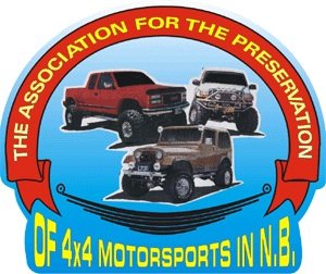 Logo for The Association for the Preservation of 4x4 Motorsports in N.B. with three off-road vehicles