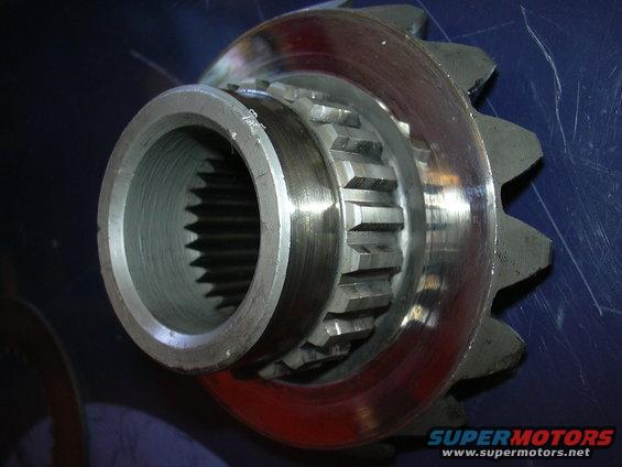 Close-up of a differential gear and pinion with splines