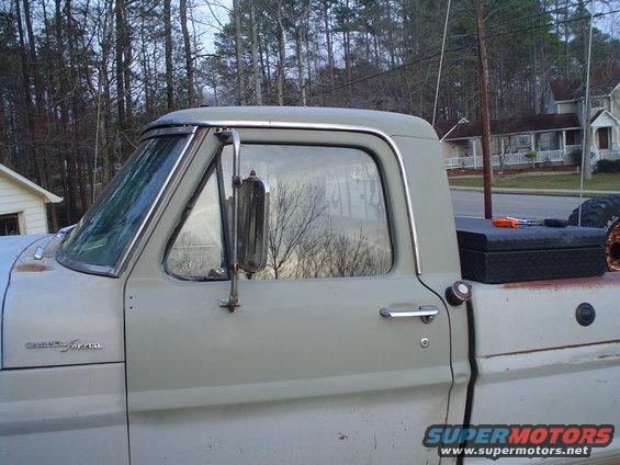 1967 Ford F-250 side view showing door, mirror, and toolbox on bed