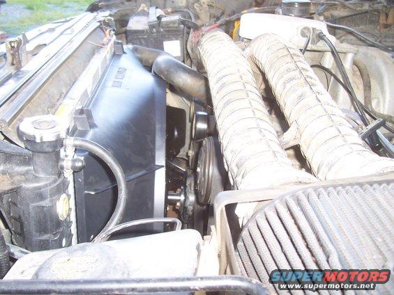 Radiator and fan assembly in engine bay