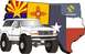 1992 Ford Bronco - Illustration of a 1992 Ford Bronco with large tires, placed over a map of southwestern US states.