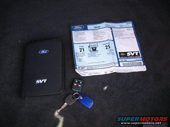 Ford SVT Focus window sticker and owner's manual with keys