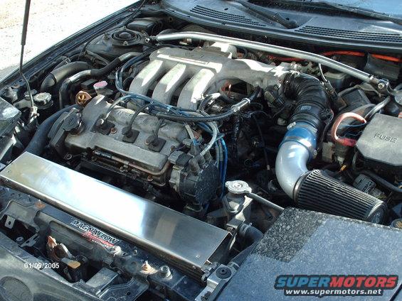 Engine bay with V6 intake manifold and aftermarket air filter