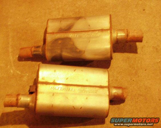 p3181231.jpg 2 flowmaster mufflers 40 series (two chamber)
inlet diameter 2.25" 
outlet 2.25
less than a year old/ very little milage on them! $100
will ship at buyers cost!