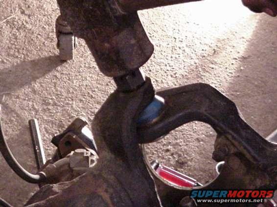 balljoint11.jpg thread the top nut on even with the top of the balljoint, and smack it hard with a heavy hammer(baby sledge picture, 12 inch handle on 12LB head.)
heat may sometimes be required to get these out.