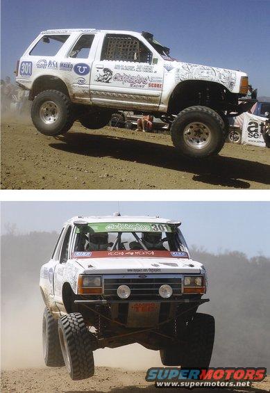 1992 Ford Explorer race truck mid-air during off-road event, number 301 on door