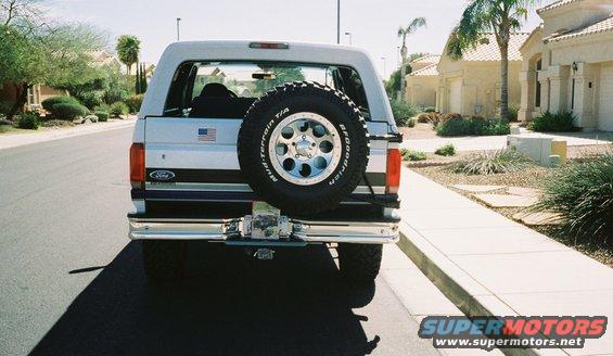 White 1996 Ford Bronco rear view with spare tire