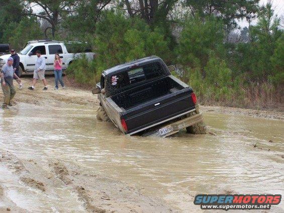 1996 Ford F-150 stuck in mud, rear view