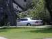 1996 Ford Bronco - A white sedan is partially obscured by trees and a fallen tree branch.