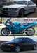2001 BMW 3 Series - Three vehicles are shown: a white BMW coupe, a blue Suzuki motorcycle, and a black BMW coupe.