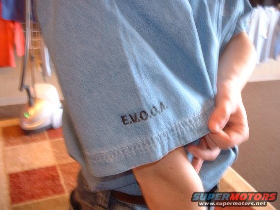 Light blue t-shirt with E.V.O.O.A. text