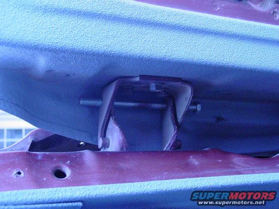 Door hinge bracket on red vehicle