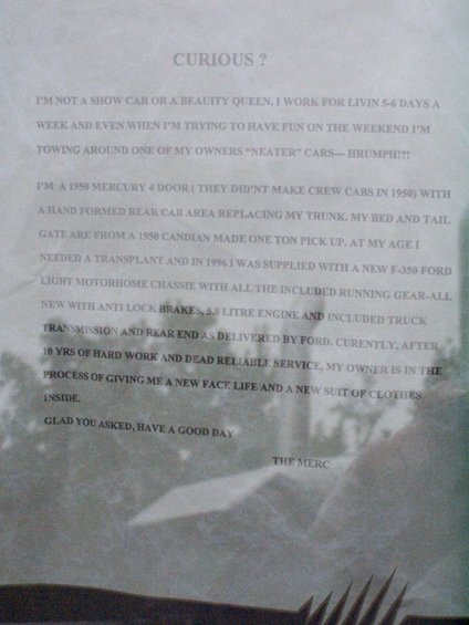 Document titled "CURIOUS?" with text about a 1950 Mercury 4 door