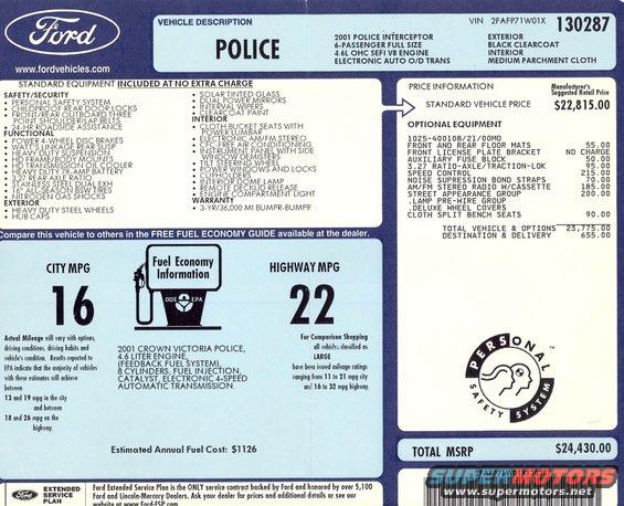 2001 Ford Crown Victoria Police Interceptor window sticker