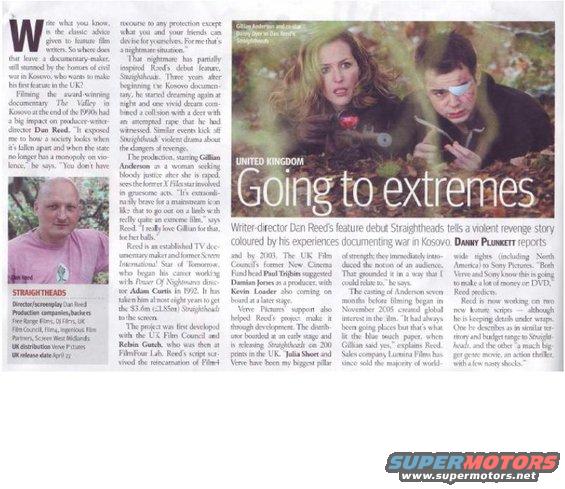 Article about the documentary 'Going to Extremes' Gillian Anderson and Danny Plunkett