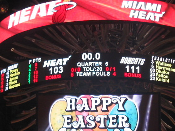 Miami Heat vs. Charlotte Bobcats scoreboard showing 103-111