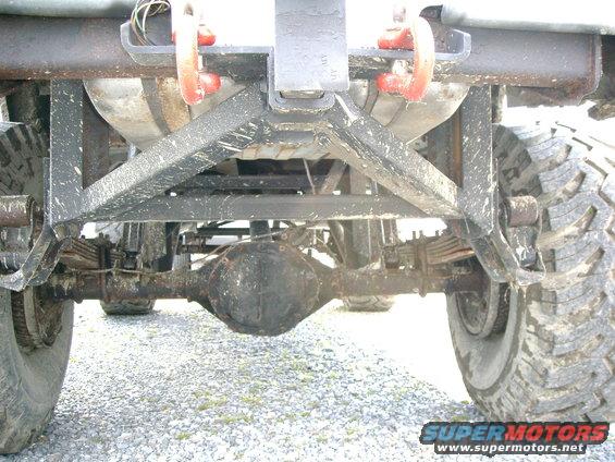 Rear axle, leaf springs, and large tires of a vehicle