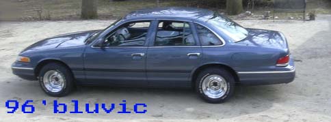 Blue 1996 Ford Crown Victoria parked on a dirt lot