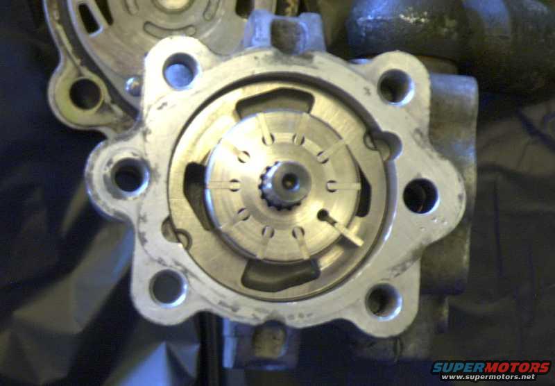 Close-up of the internal vanes and rotor of a power steering pump