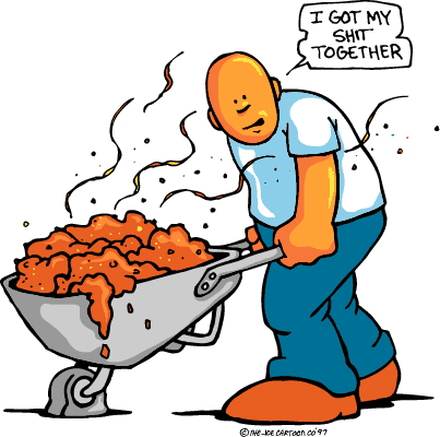 Man pushing wheelbarrow of chicken wings; speech bubble says 'I can't eat that much!'