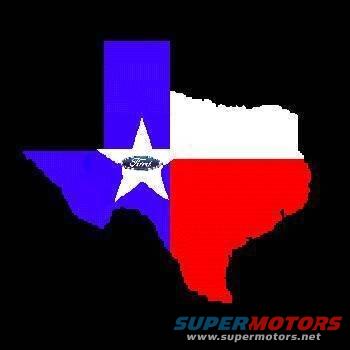 Texas map filled with Texas flag colors, Ford logo on star