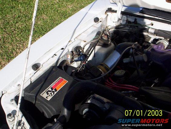 Engine bay showing K&N air filter box, hoses, and wiring. Date stamp reads 07/01/2003
