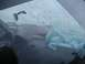 1996 Ford F-350 - The interior of a car shows a severely cracked windshield and a deployed airbag, with other vehicles visible through the glass.
