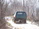 1996 Ford Bronco - A green 1996 Ford Bronco navigates a muddy path surrounded by birch trees.